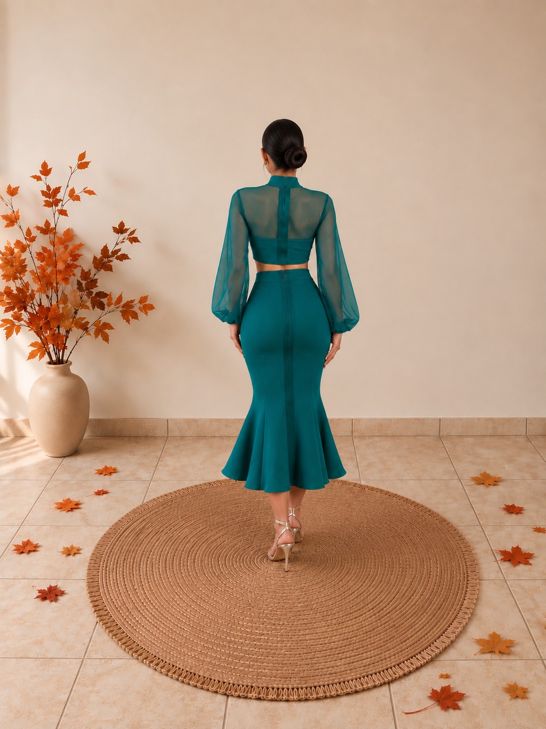 Green Fit Midi Skirt Set.