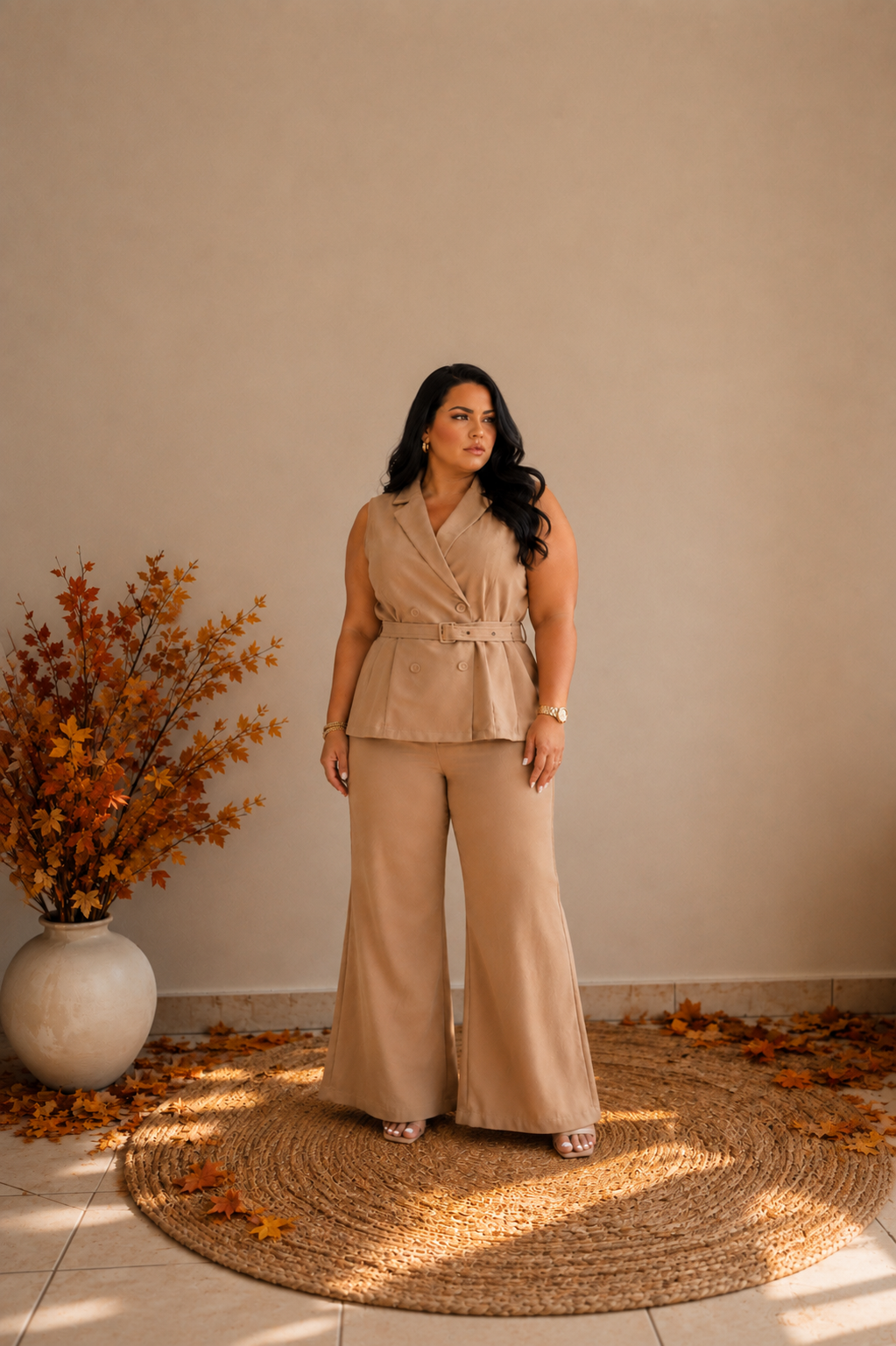 Plus Taupe Vest Set