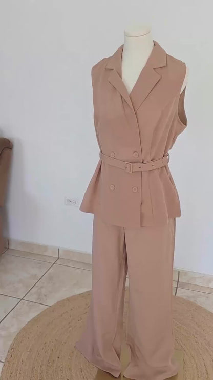 Plus Taupe Vest Set