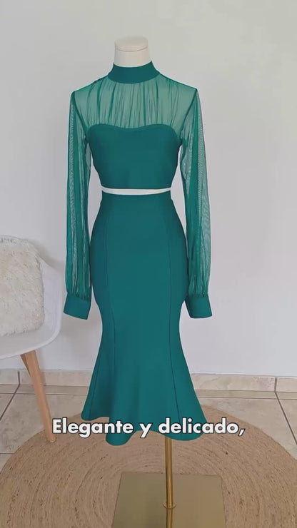 Green Fit Midi Skirt Set.